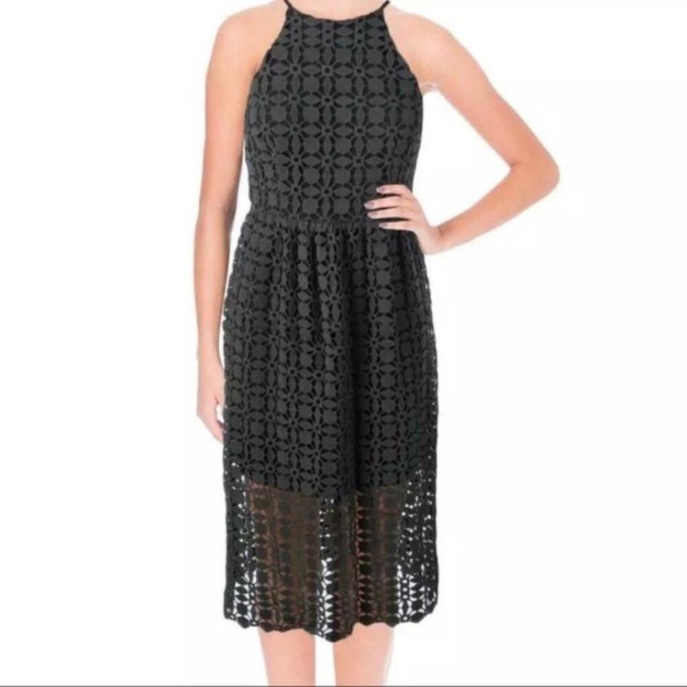 NWT Aqua Olive Green Crochet Lace high neck low back midi dress Sz S